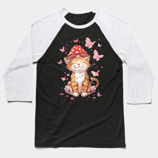 Cat Mushroom Wonders Unveiled Baseball T-Shirt